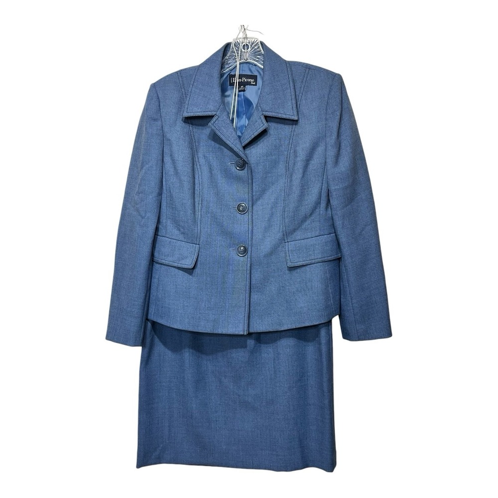 Evan Picone‎ Petite Blue Tweed Suit Jacket Skirt Set Women's Size 8P